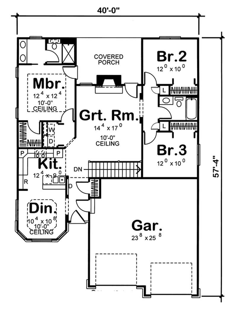 Floor Plan First Story of Ranch Plan #100-1000