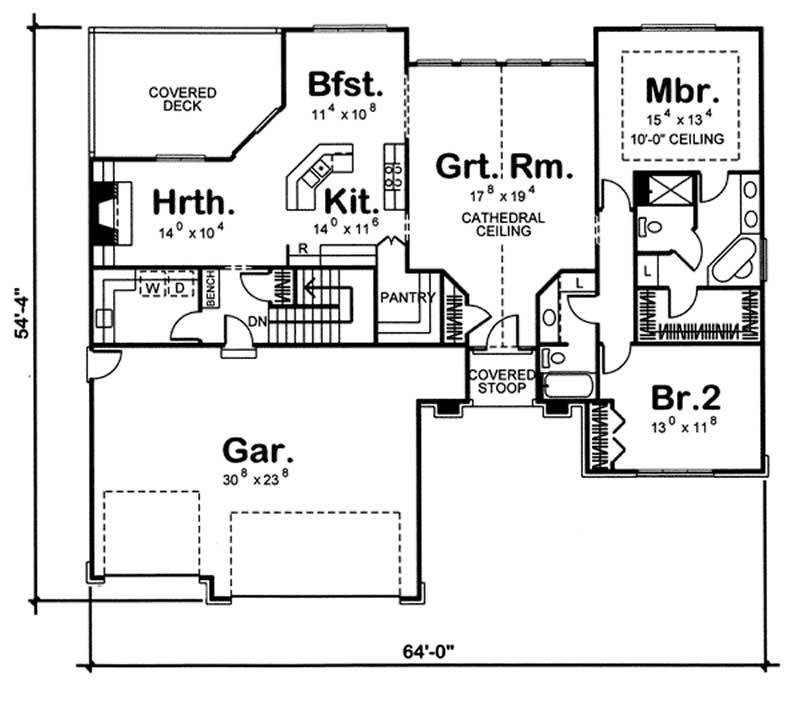 Floor Plan First Story of Ranch Plan #100-1004
