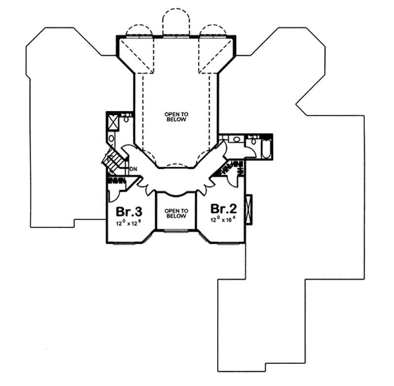 Floor Plan Second Story of Mediterranean Plan #100-1005
