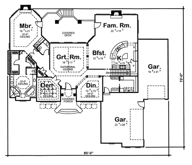 Floor Plan First Story of Mediterranean Plan #100-1007