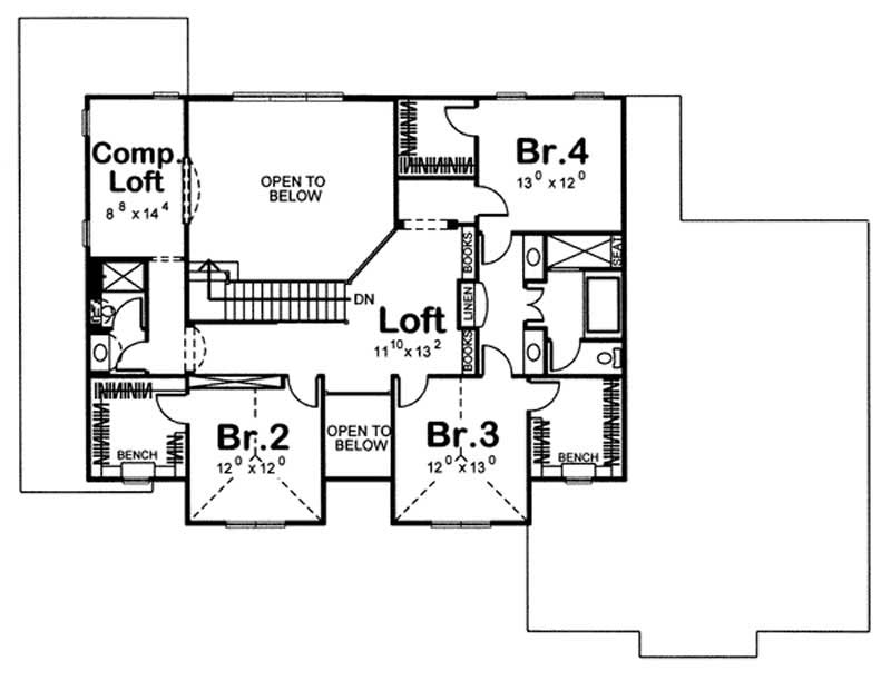 Floor Plan Second Story of Mediterranean Plan #100-1008