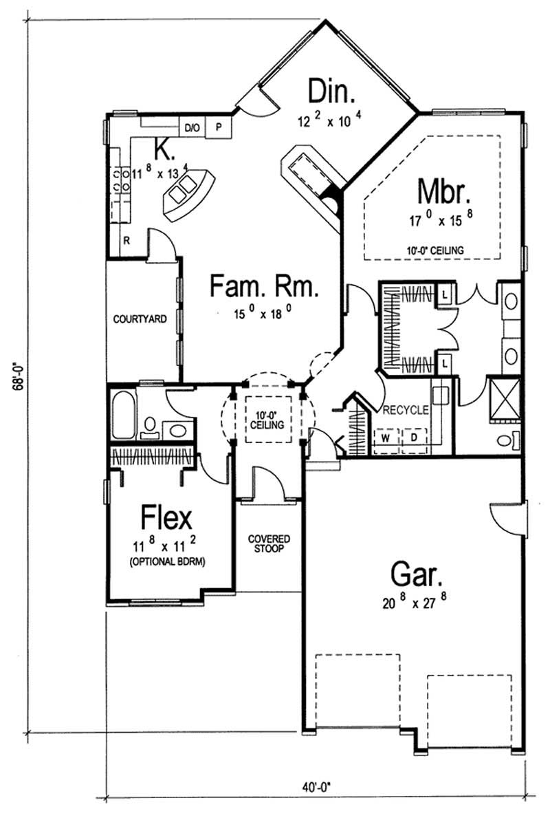 Floor Plan First Story of European Plan #100-1009