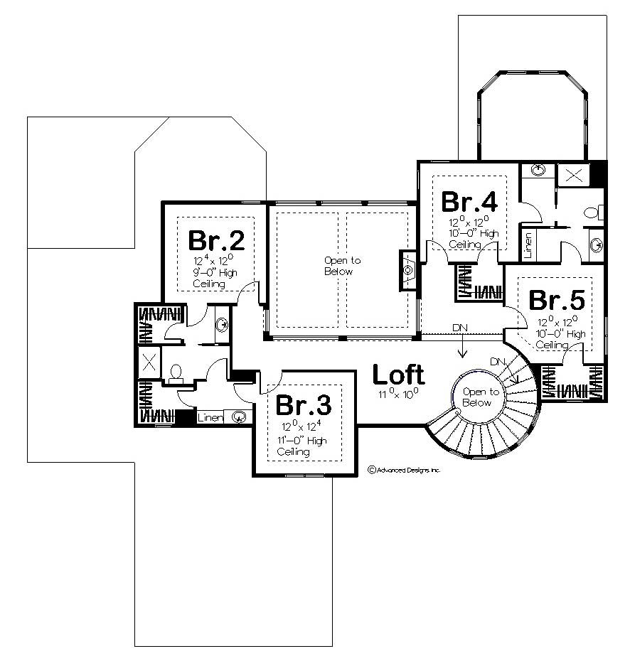 Floor Plan Second Story of Luxury Plan #100-1013