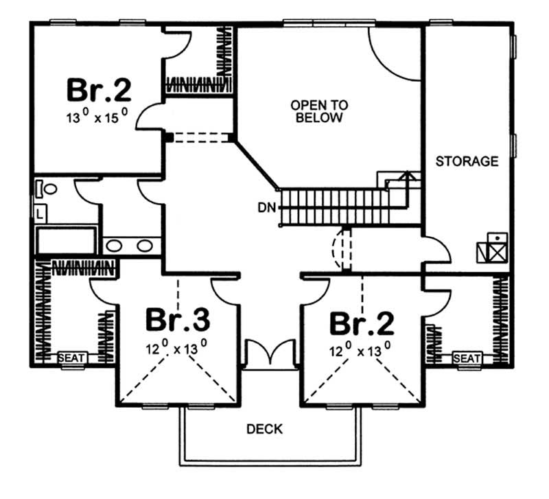 Floor Plan Second Story of Mediterranean Plan #100-1020