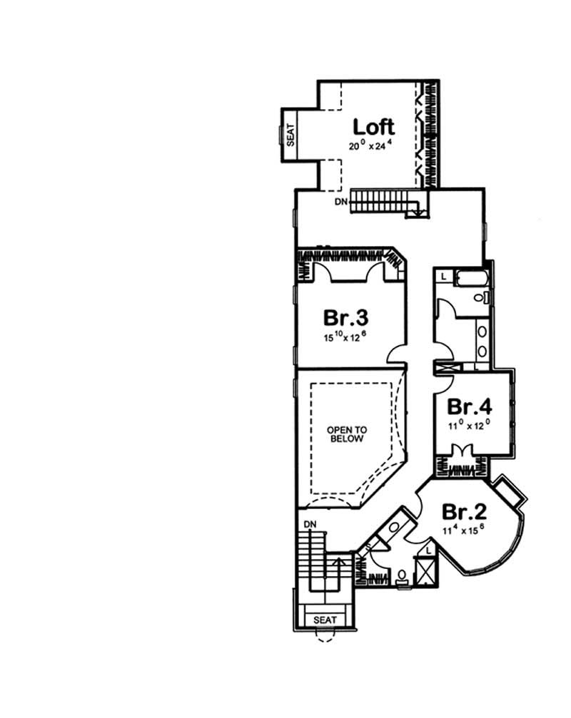 Floor Plan Second Story of European Plan #100-1021