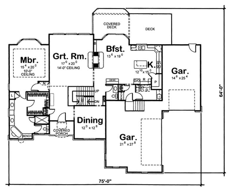 Floor Plan First Story of Craftsman Plan #100-1027
