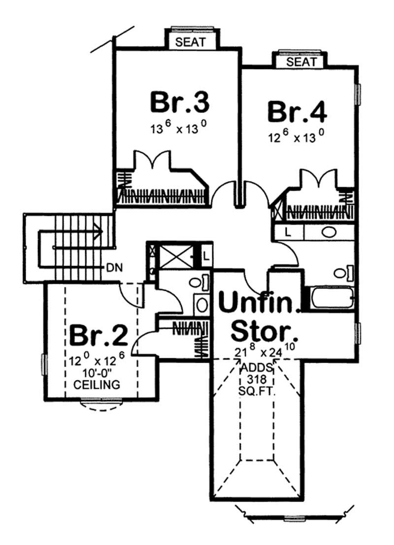 Floor Plan Second Story of Craftsman Plan #100-1027