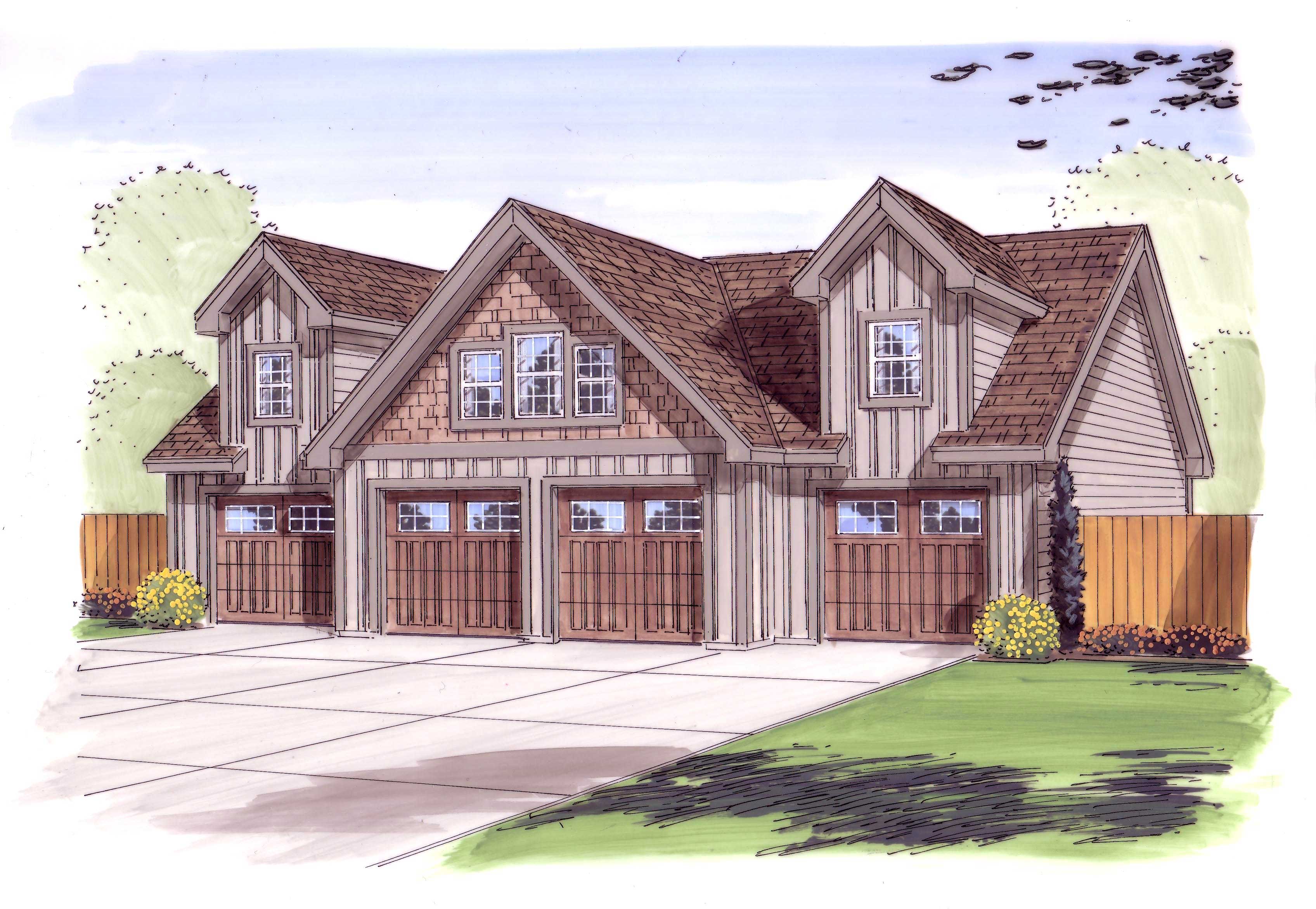 This is the front elevation for these Garage Plans.