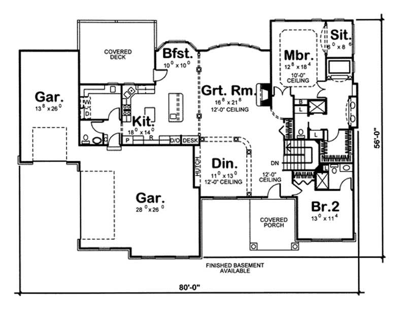 Floor Plan First Story of European Plan #100-1031
