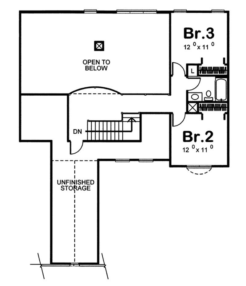 Floor Plan Second Story of European Plan #100-1032