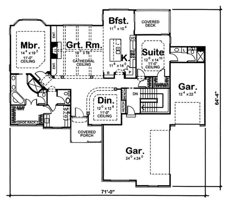 Floor Plan First Story of Craftsman Plan #100-1039