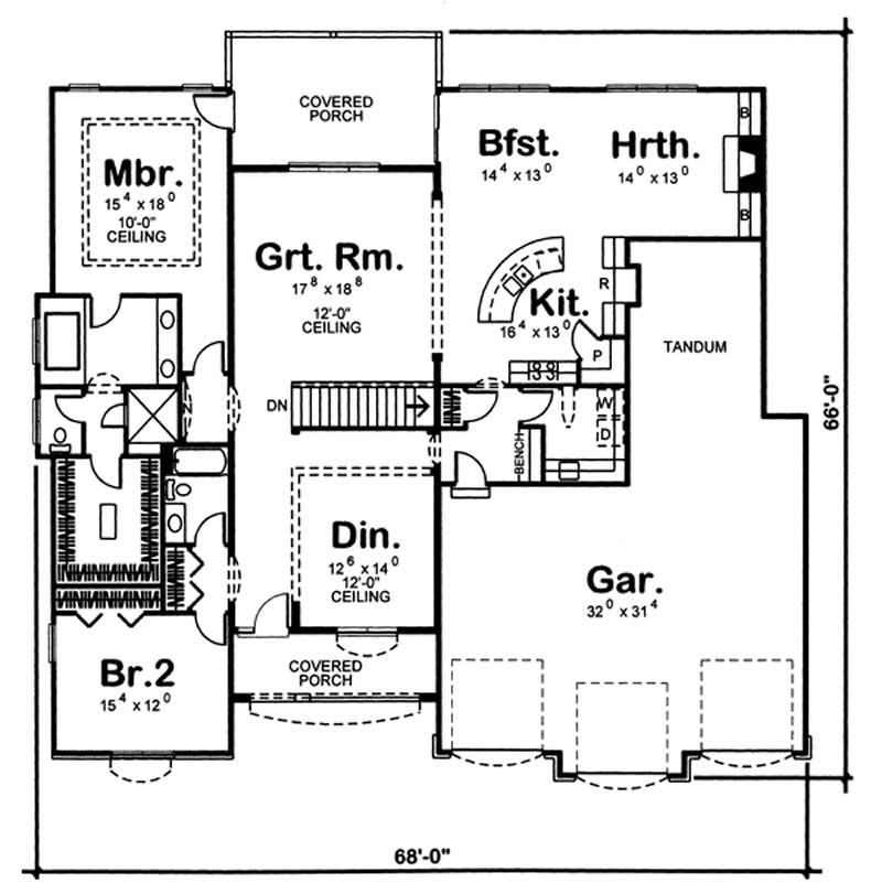 Floor Plan First Story of Mediterranean Plan #100-1040