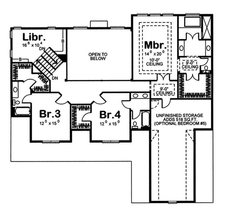 Floor Plan Second Story of Country Plan #100-1041