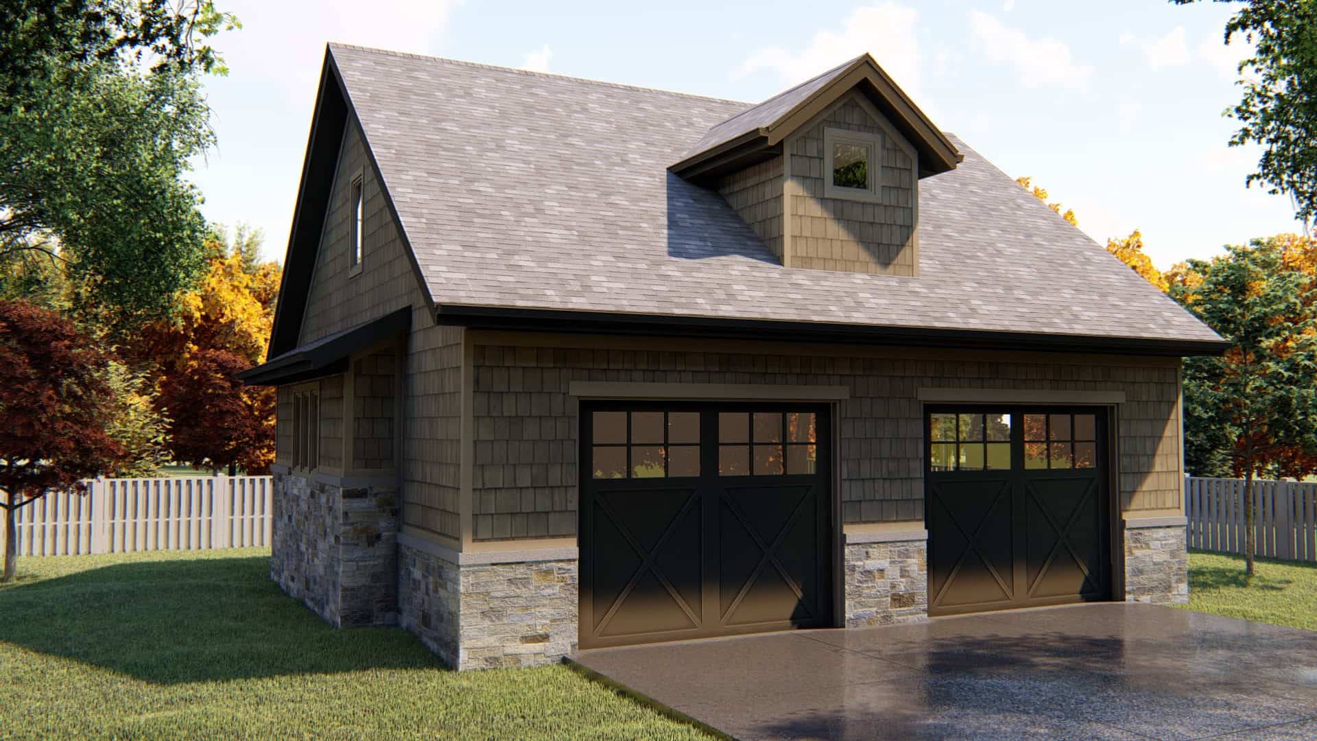 Front elevation of Garage w/Apartments home (ThePlanCollection: House Plan #100-1055)