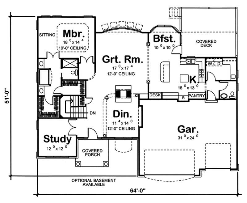 Floor Plan First Story of Ranch Plan #100-1061