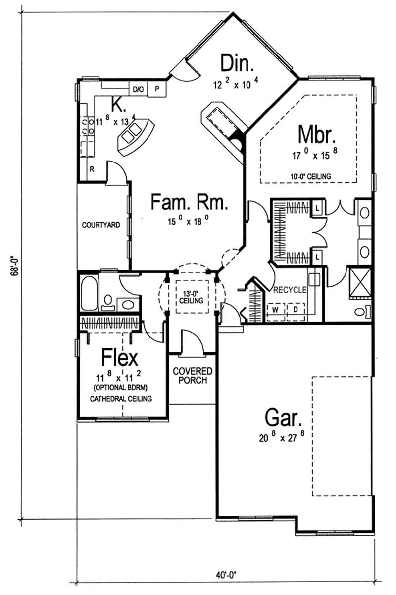 Floor Plan First Story of European Plan #100-1066