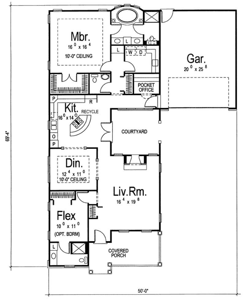 Floor Plan First Story of Ranch Plan #100-1068