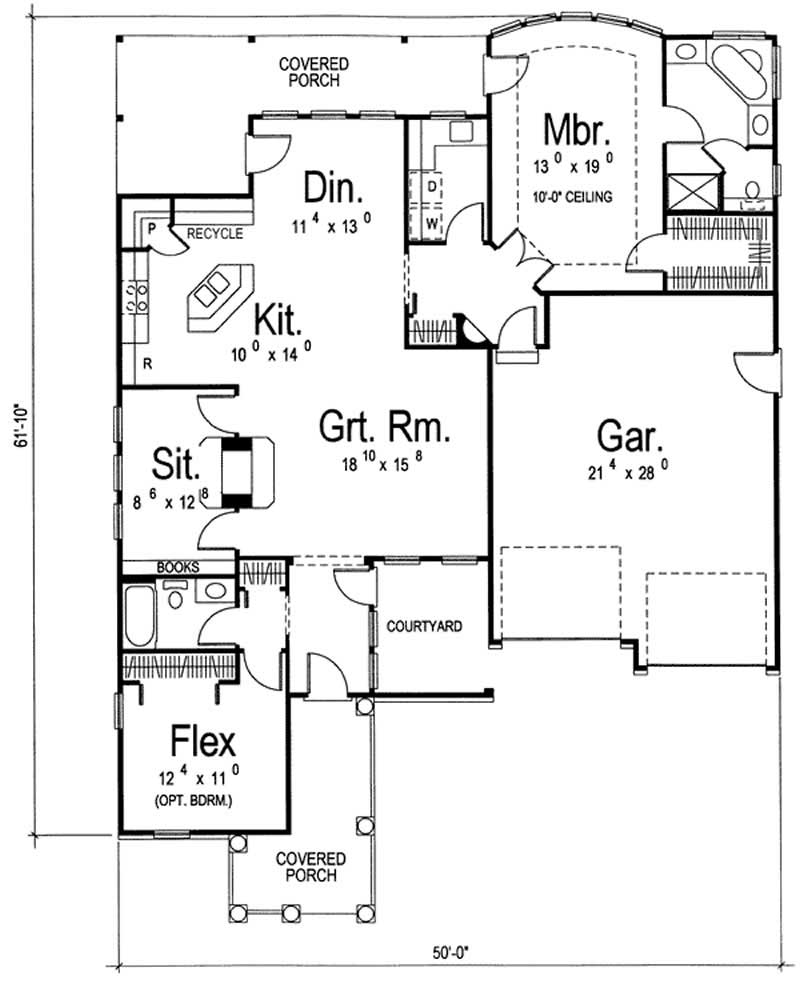 Floor Plan First Story of Country Plan #100-1069