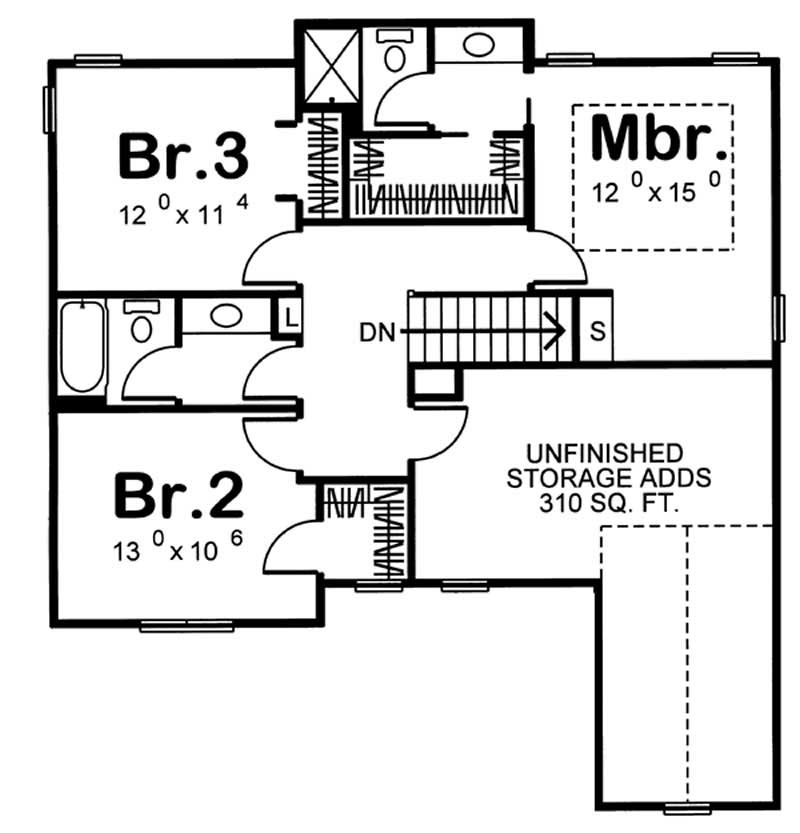 Floor Plan Second Story of Country Plan #100-1073
