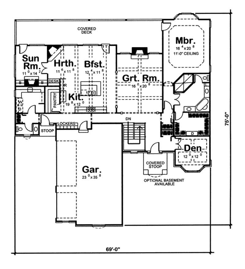 Floor Plan First Story of Craftsman Plan #100-1076