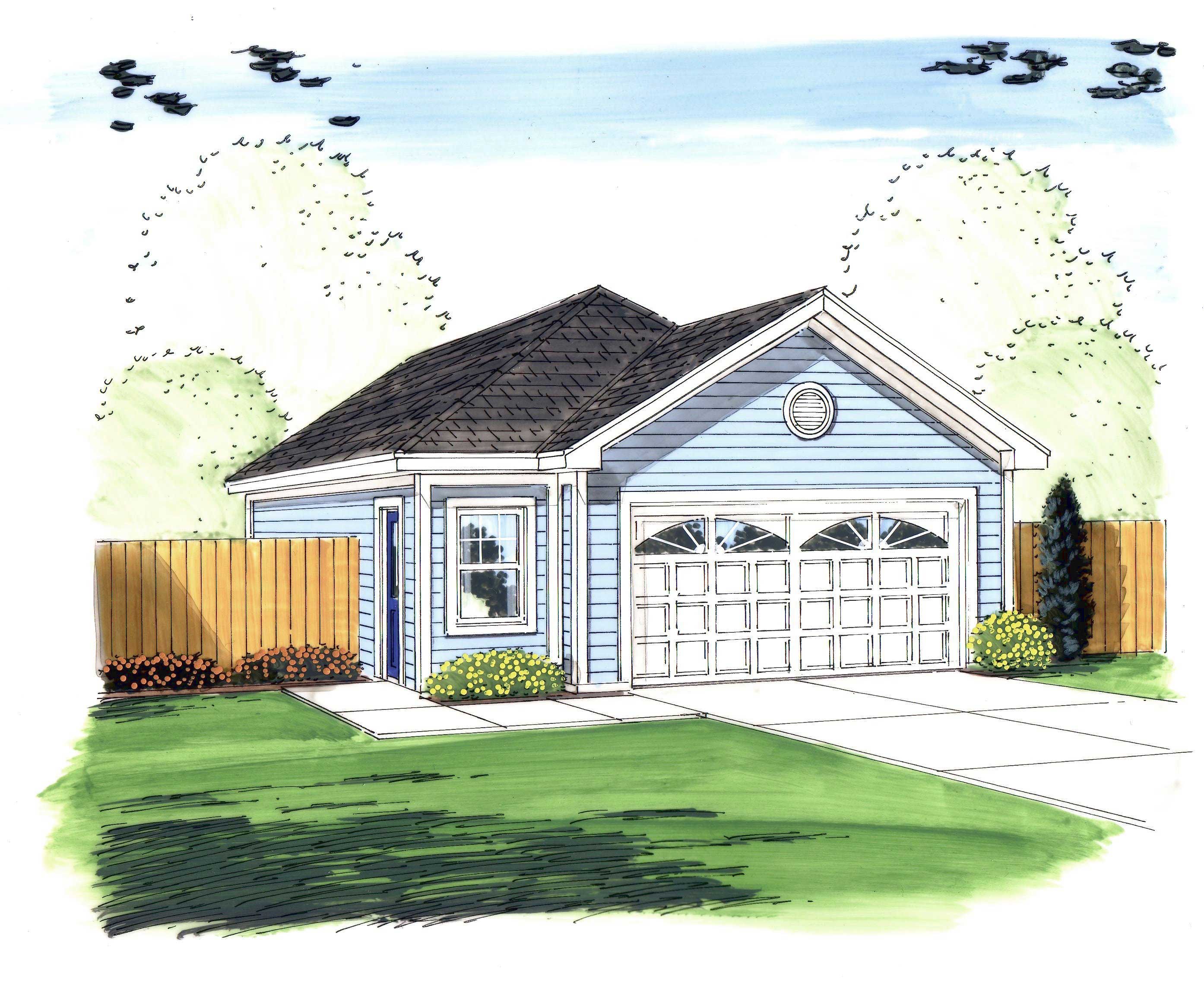 This is the front elevation for these Garage Plans