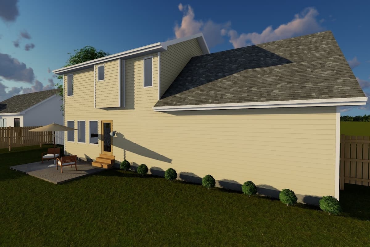 Rear View of this 3-Bedroom, 1388 Sq Ft Plan - 100-1085