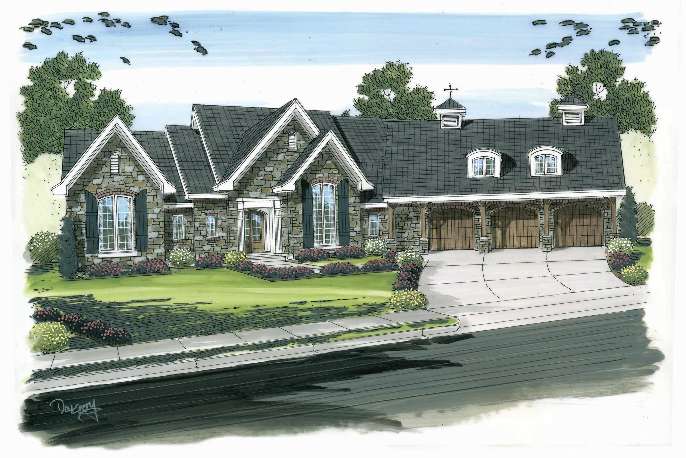 This is a colored rendering of these Traditional Home Plans.