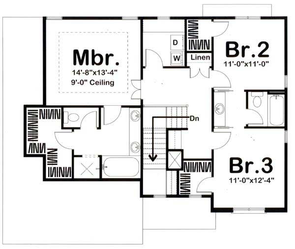 Floor Plan Second Story of Country Plan #100-1091