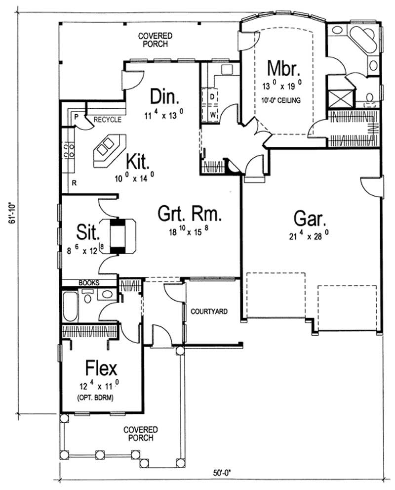 Floor Plan First Story of Cottage Plan #100-1094