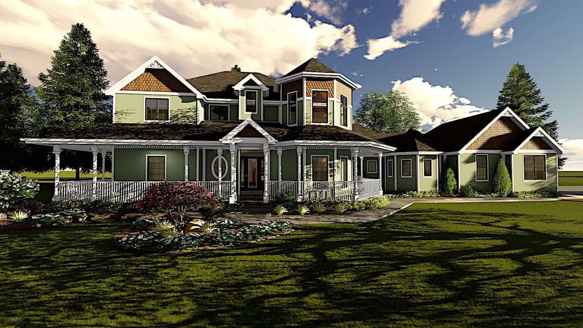 Front elevation of Victorian home (ThePlanCollection: House Plan #100-1096)