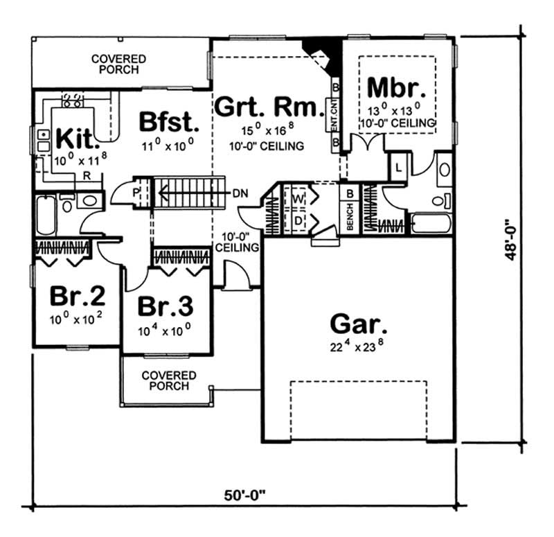 Floor Plan First Story of Small House Plans #100-1100