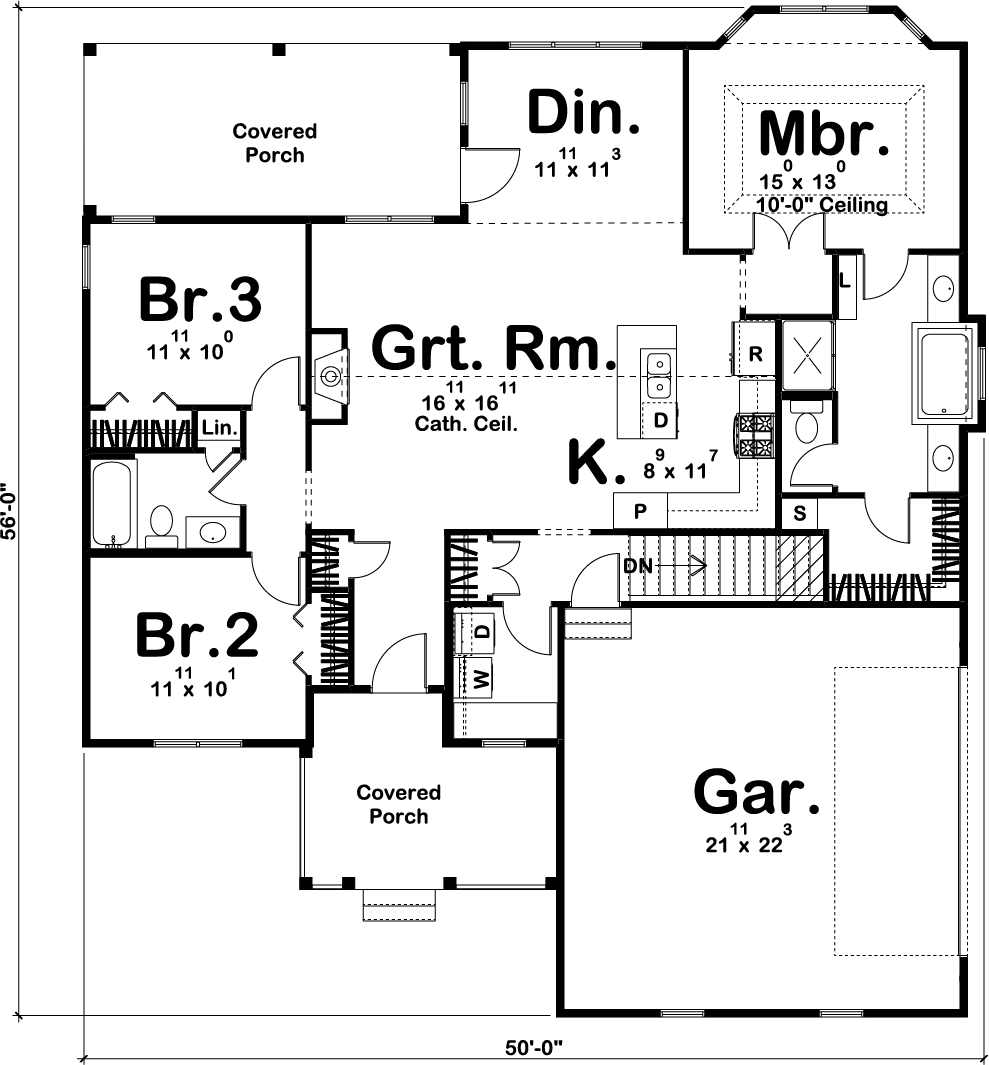 Floor Plan First Story of Country Plan #100-1102