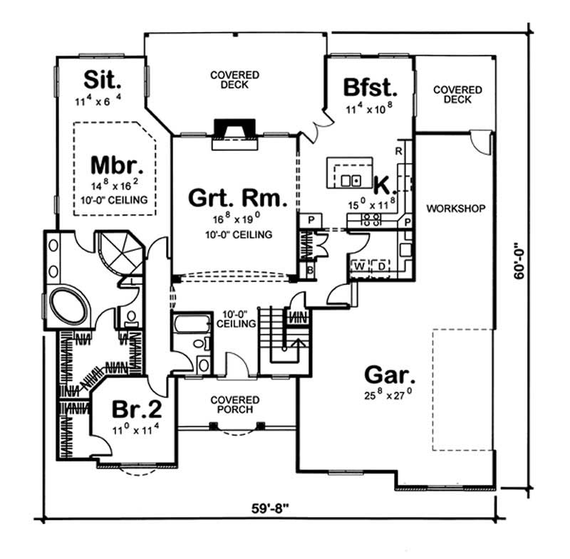 Floor Plan First Story of European Plan #100-1104
