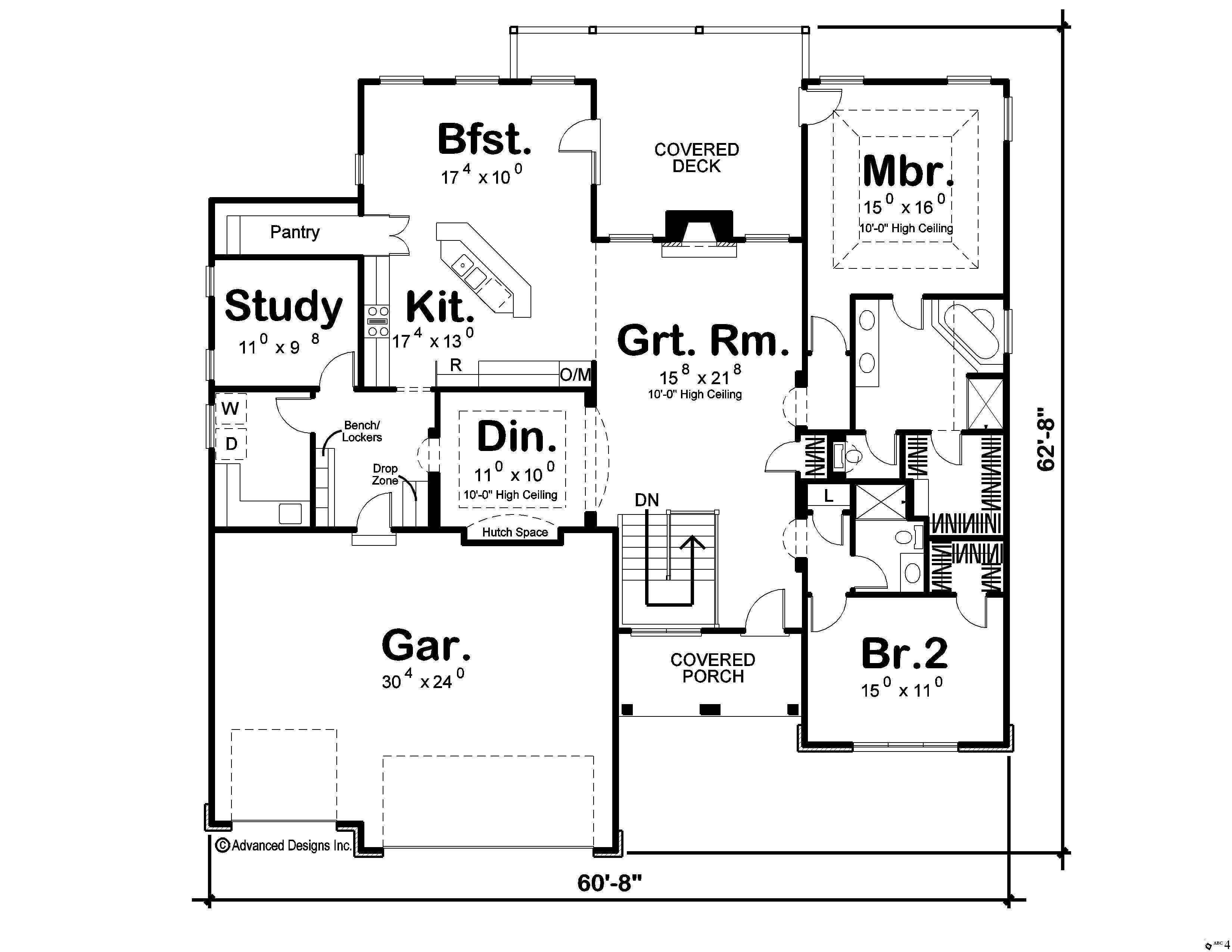 Floor Plan First Story of European Plan #100-1106