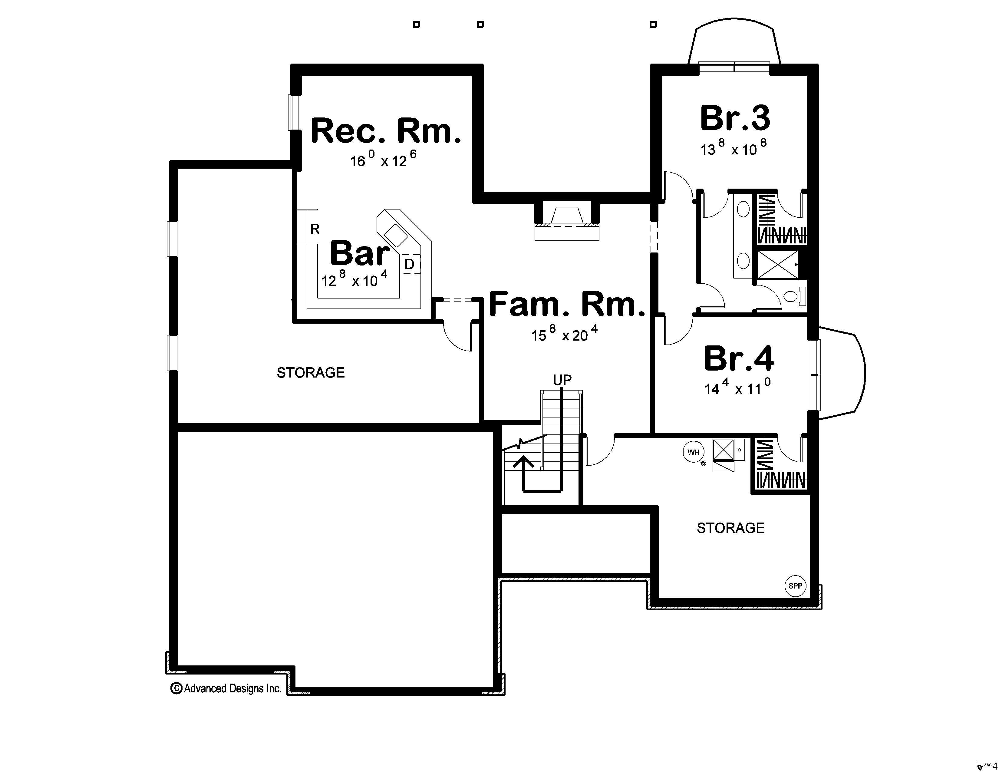 Floor Plan Basement of European Plan #100-1106