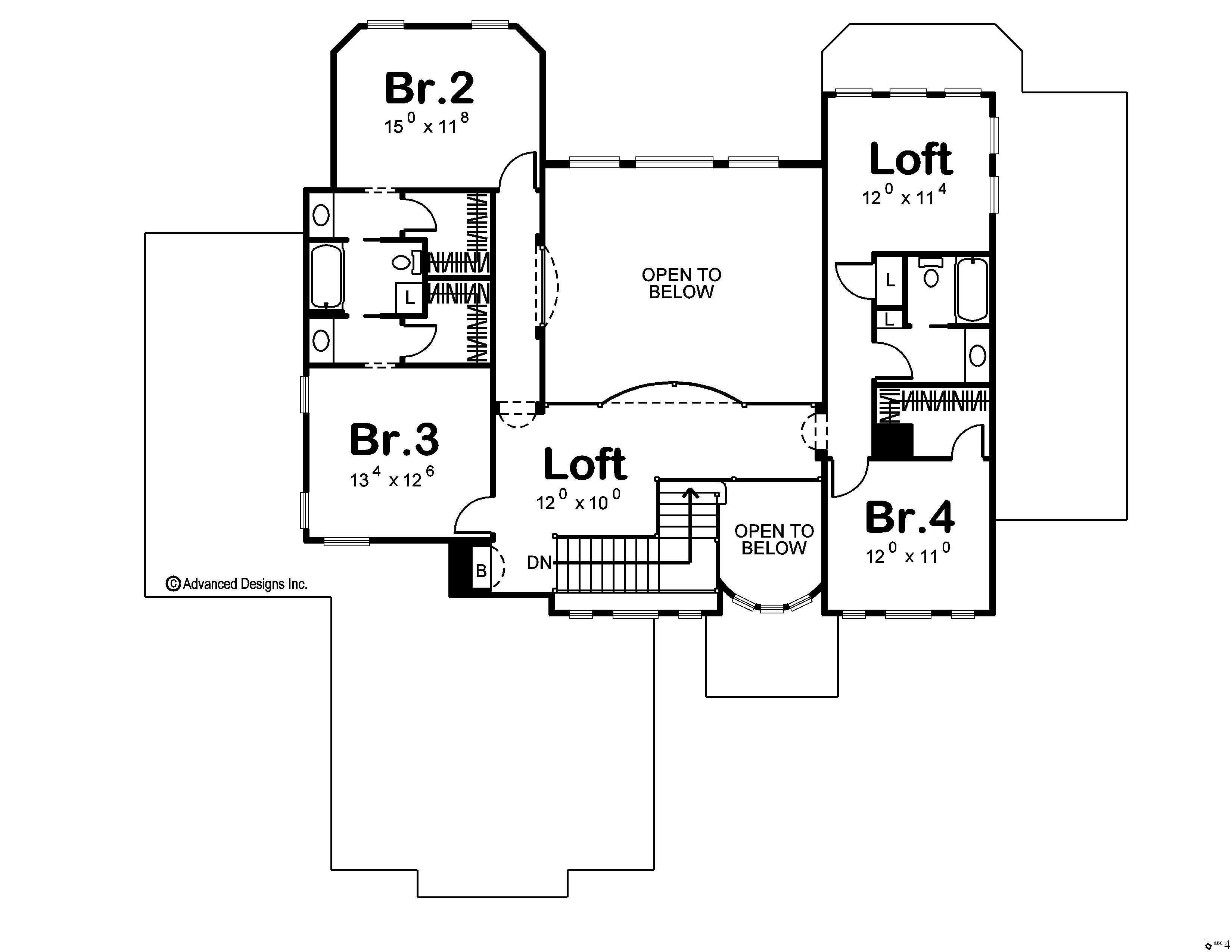 Floor Plan Second Story of Luxury Plan #100-1109