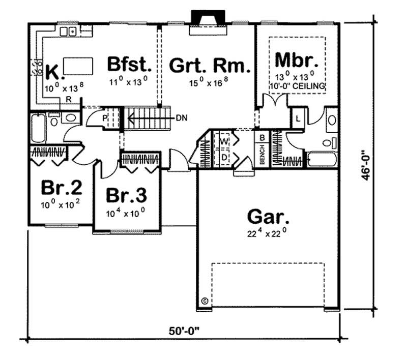 Floor Plan First Story of Ranch Plan #100-1115