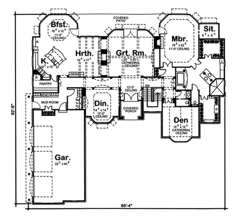 Floor Plan First Story of European Plan #100-1118