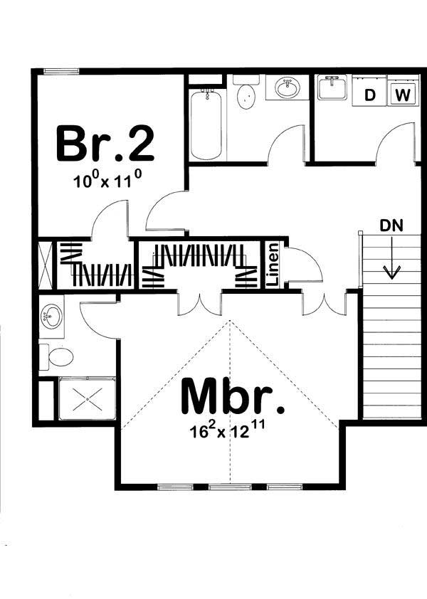 Floor Plan Second Story of Craftsman Plan #100-1123