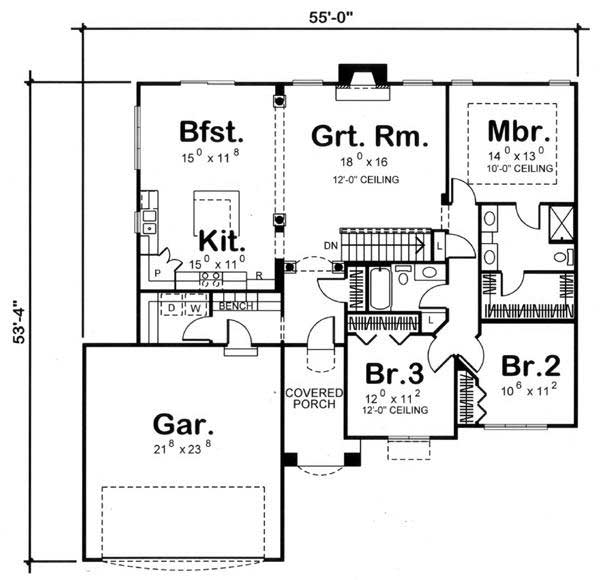 Floor Plan First Story of European Plan #100-1125