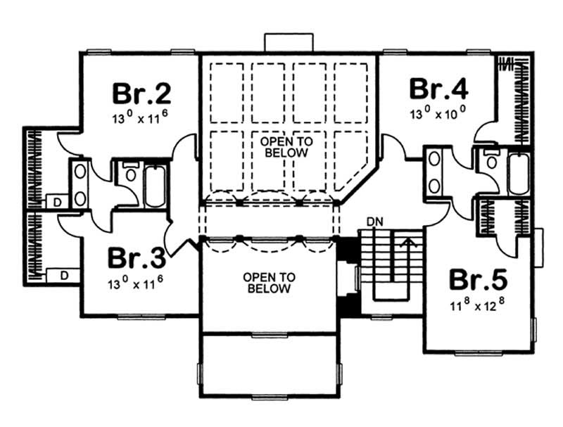 Floor Plan Second Story of European Plan #100-1132