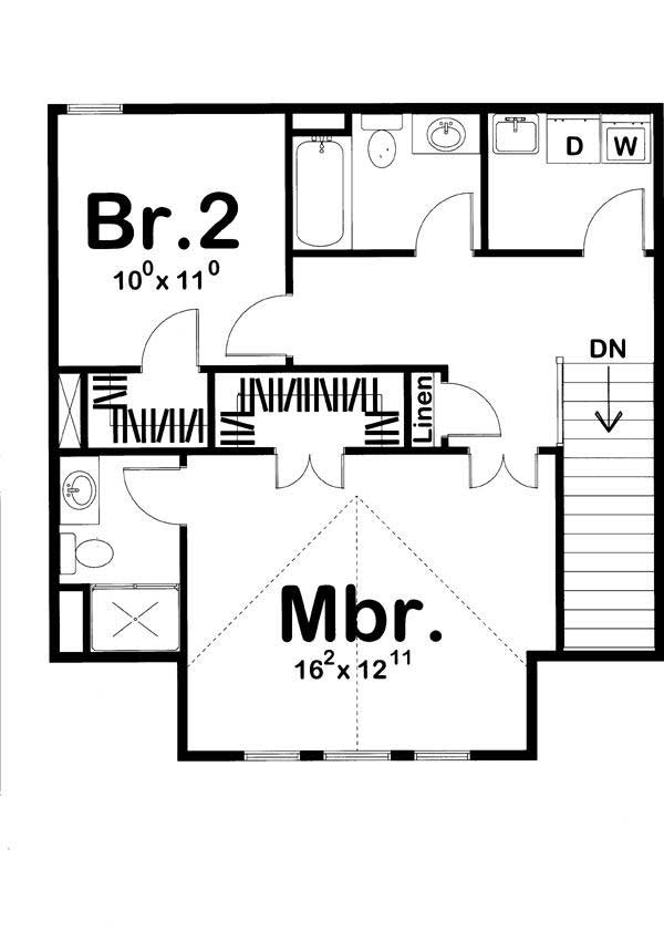 Floor Plan Second Story of Craftsman Plan #100-1133