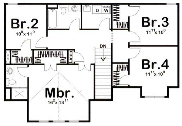 Floor Plan Second Story of Country Plan #100-1136