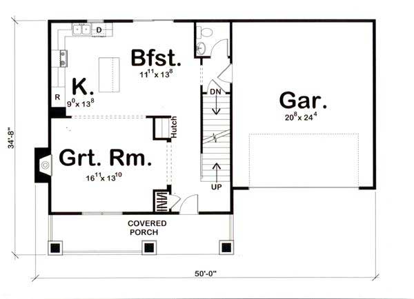Floor Plan First Story of Bungalow Plan #100-1137