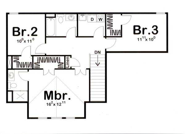 Floor Plan Second Story of Bungalow Plan #100-1137