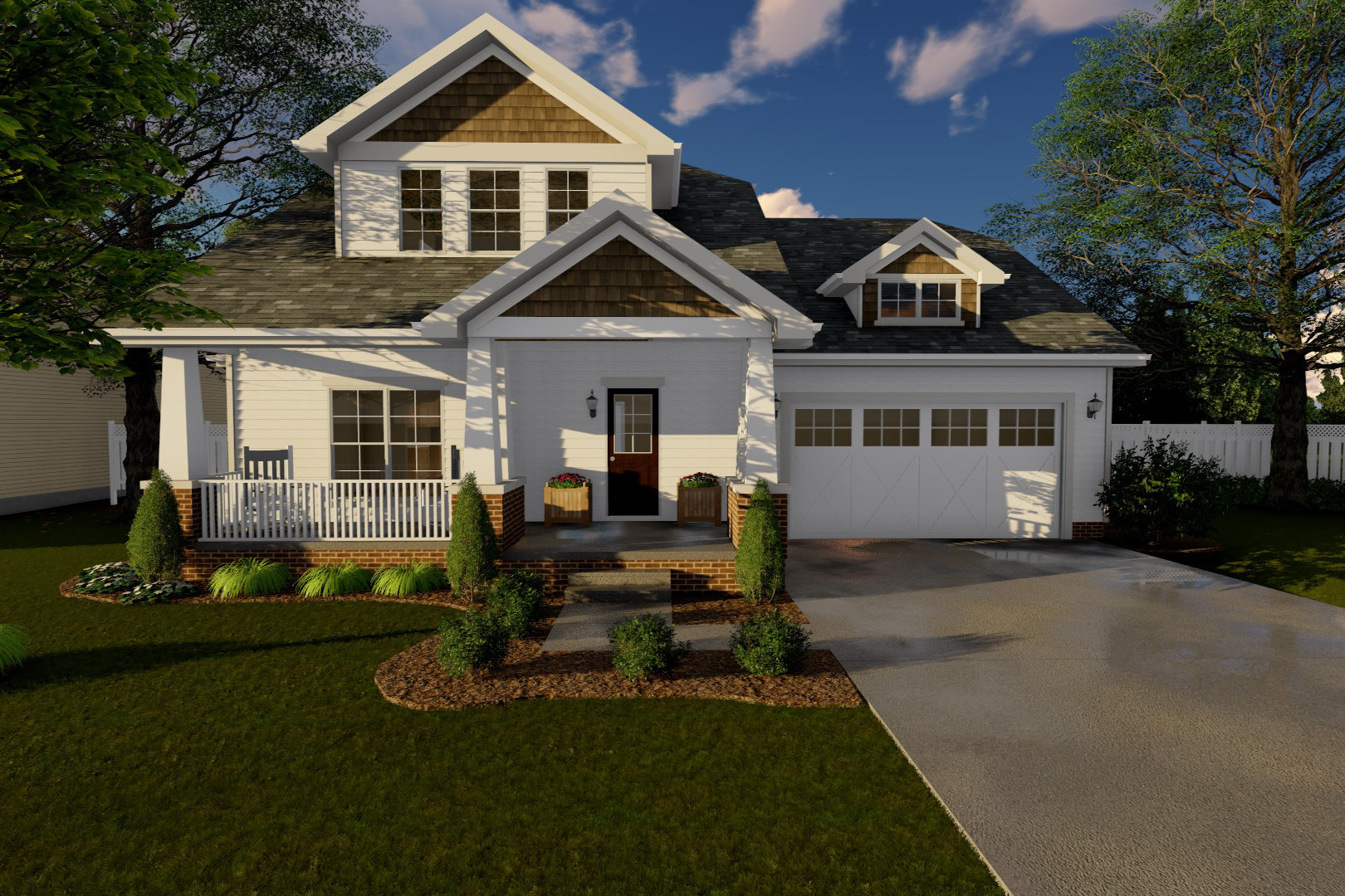 Color rendering of Bungalow home plan (ThePlanCollection: House Plan #100-1137)
