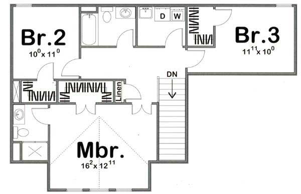Floor Plan Second Story of Ranch Plan #100-1139