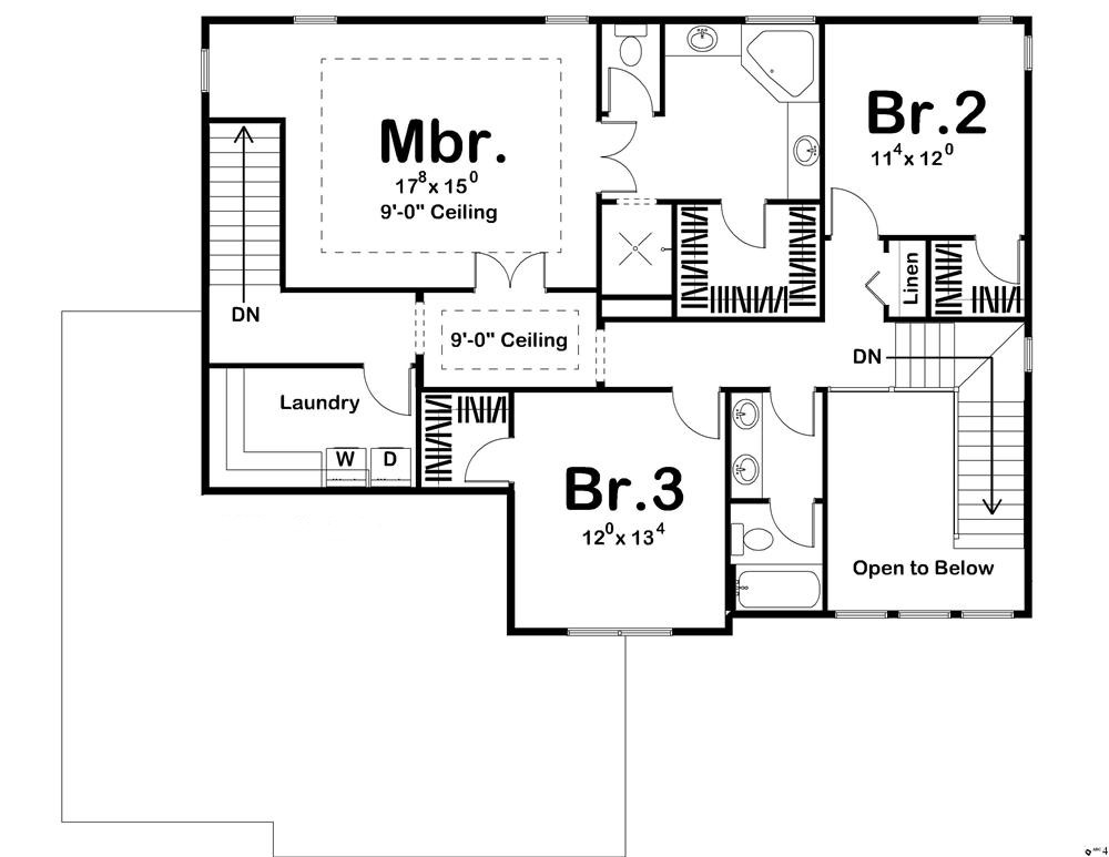 Floor Plan Second Story of Contemporary Plan #100-1140