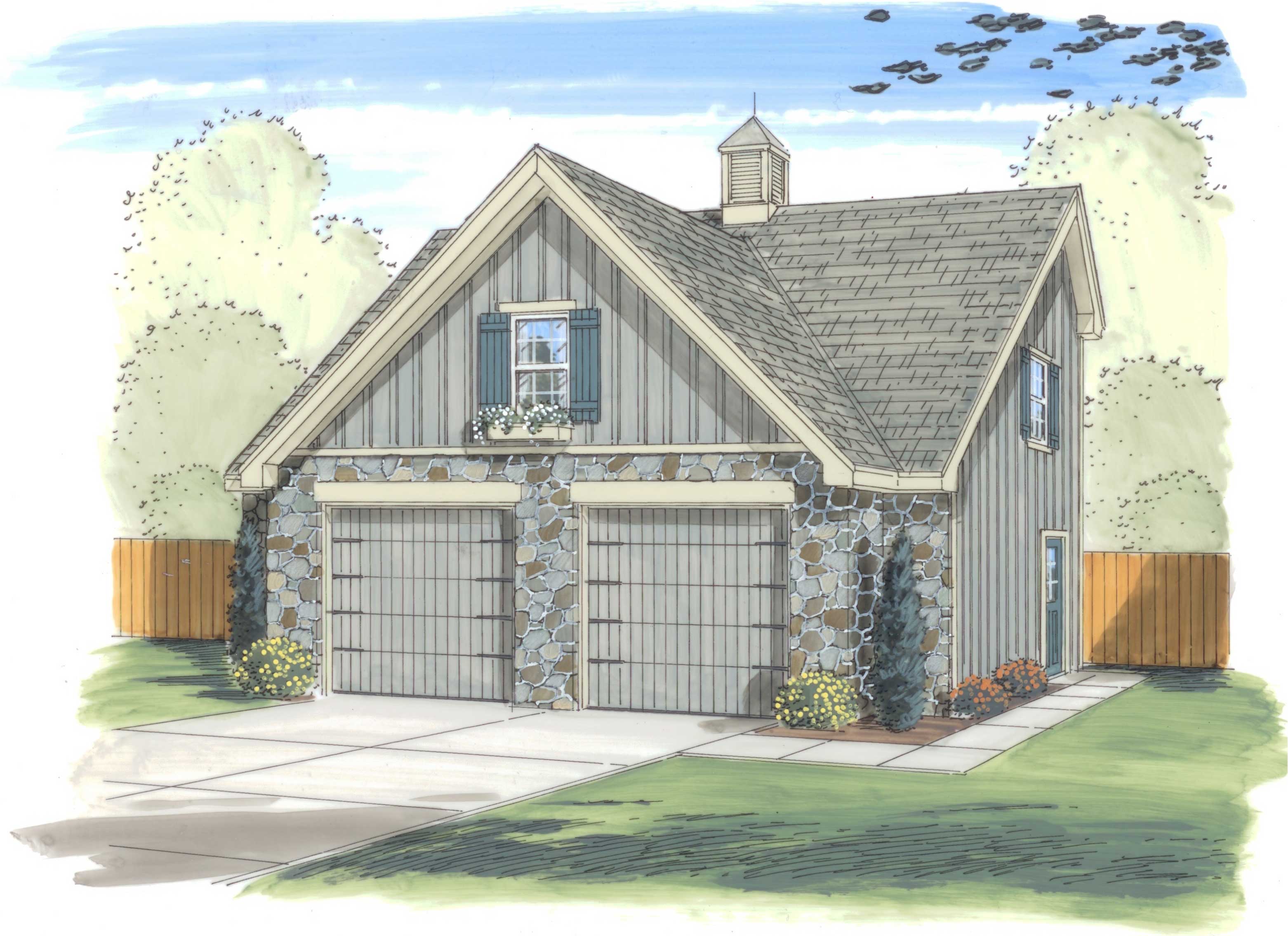 This is the front elevation for these Garage Plans.