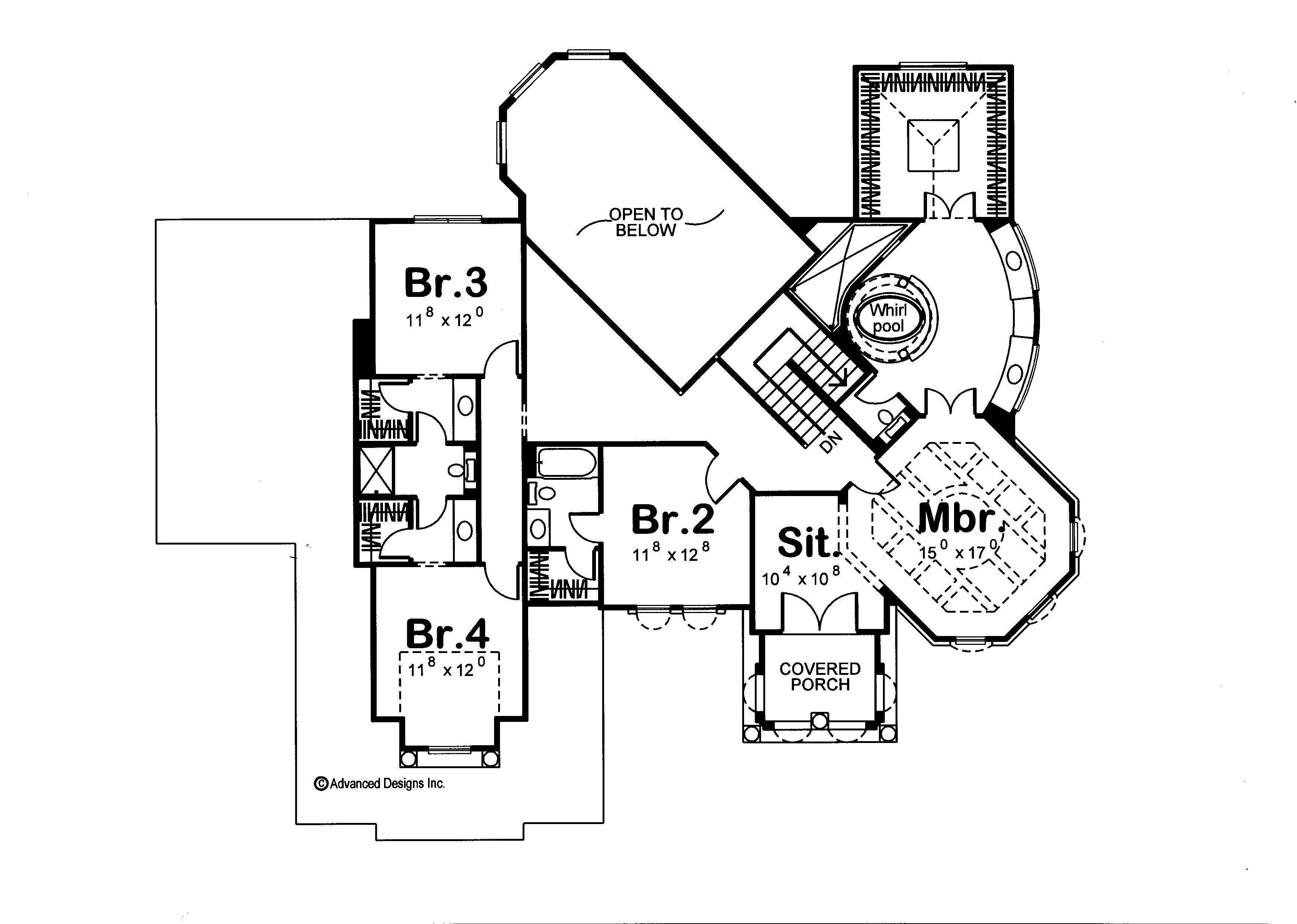 Floor Plan Second Story of European Plan #100-1158